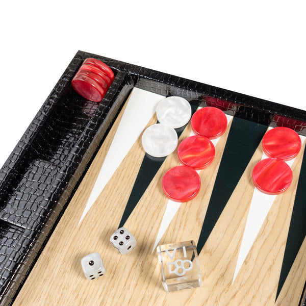 Jet Black Alligator <br> Backgammon Set <br> (L 38 x W 24.5) cm