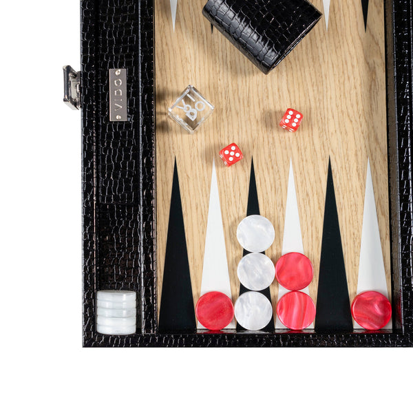 Jet Black Alligator <br> Backgammon Set <br> (L 38 x W 24.5) cm