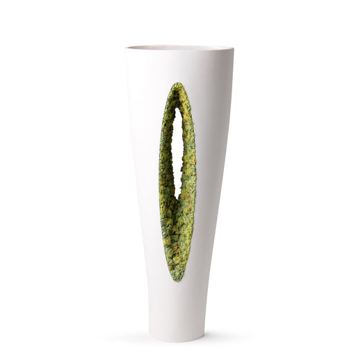 Inside Out Vase <br> White with Green Moss <br> Limited Edition <br> (L 21 x W 14.5 x H 58) cm