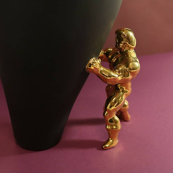 My Superhero Vase <br> Matte Black and 24 Carats Gold <br> (H 27.5) cm