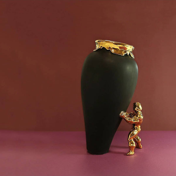My Superhero Vase <br> Matte Black and 24 Carats Gold <br> (H 27.5) cm