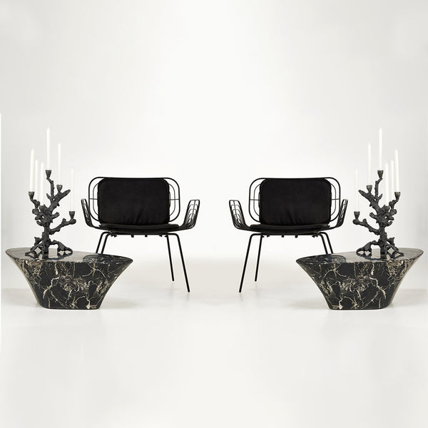 Oval Marble Coffee Table <br> Black <br>  (L 87.5 x W 51 x H 30) cm