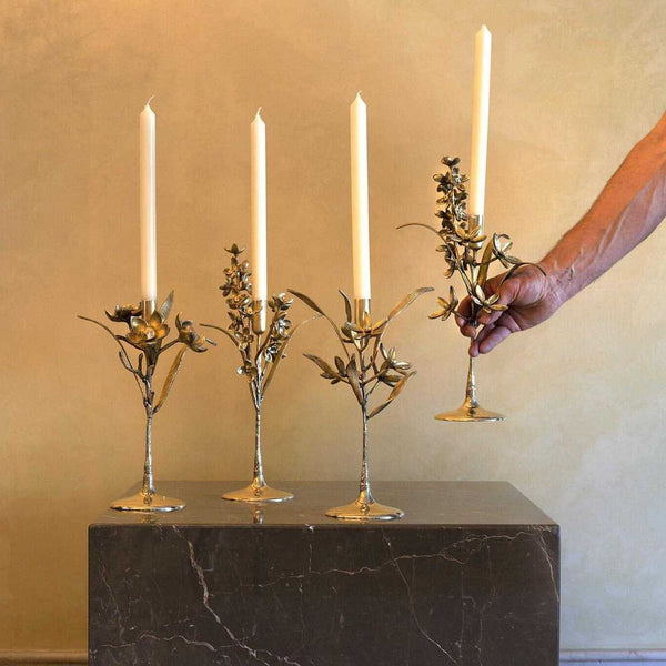 Anthropologie Marizia Metal Taper Candle Holder In Gold