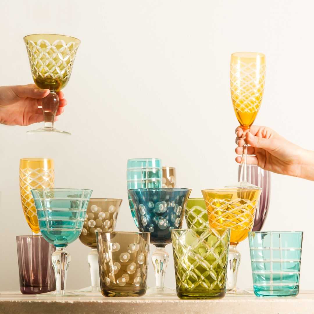 Cuttings set of 6 champagne flute glasses in multicoloured - Polspotten