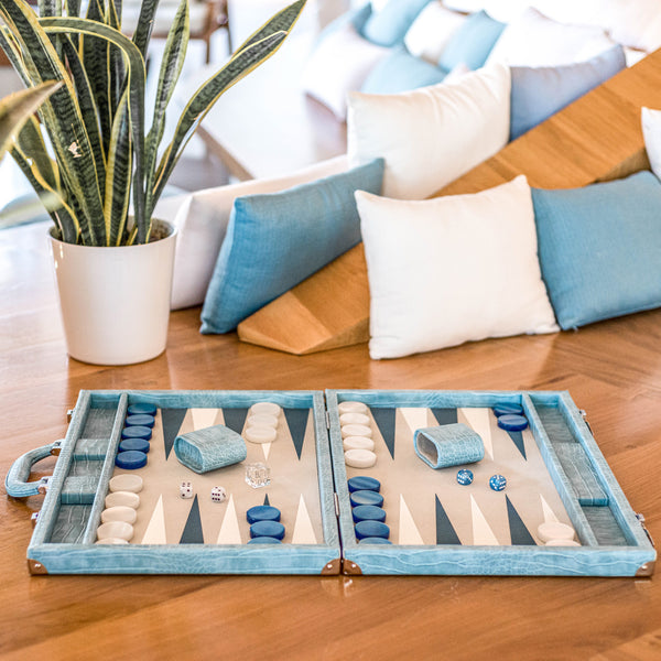 Blue Alligator
 <br> Backgammon Set with Handle <br> 
(L 52 x W 36) cm