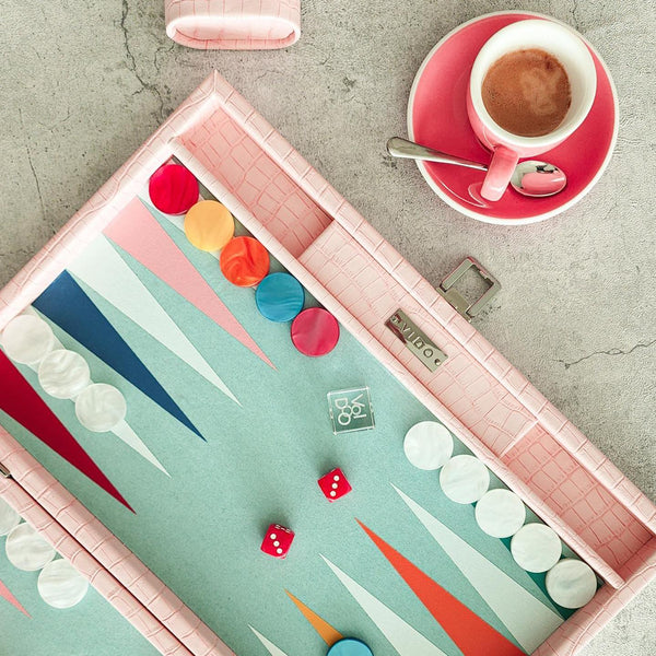 Pink Crocodile <br> Backgammon Set with Handle <br> (L 52 x W 36) cm
