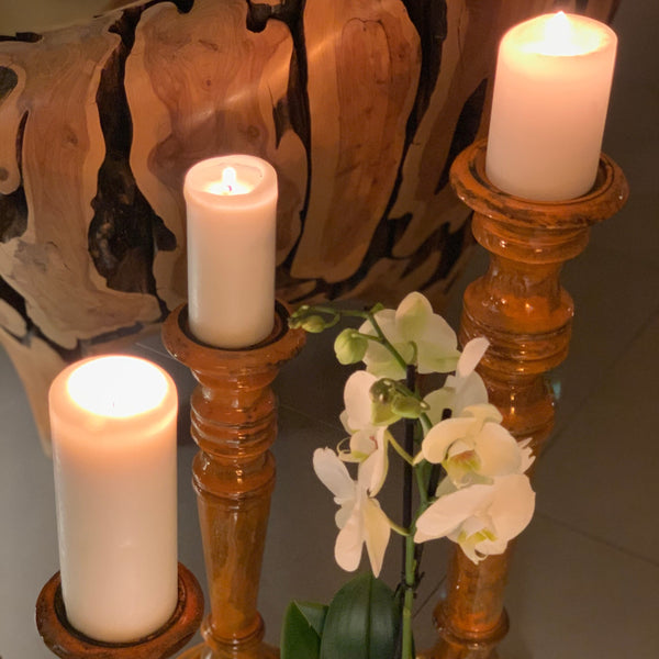 Wooden Candle Holder <br> Orange <br> (Ø 15 x H 46) cm