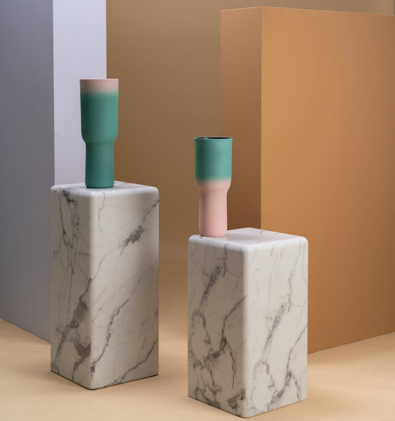 Pillar Marble Look Side Table <br> (L 33 x W 33 x H 76) cm