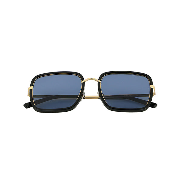 Clio Sunglasses <br> Gold Black Frame <br> Blue Lenses