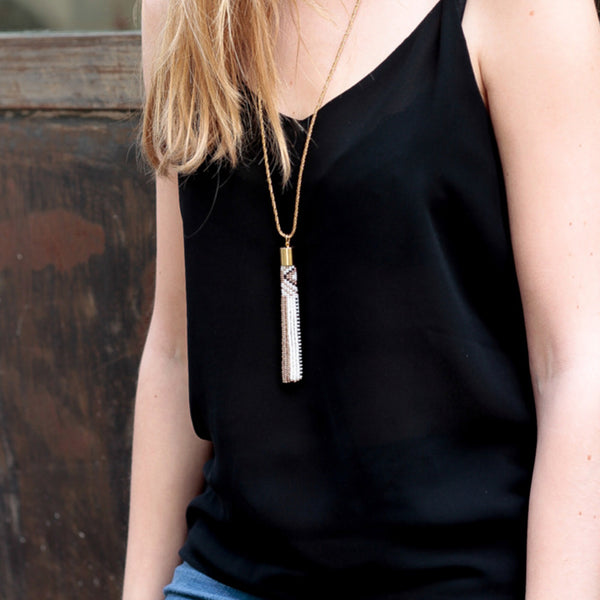 Tassel Necklace <br> White and Gold