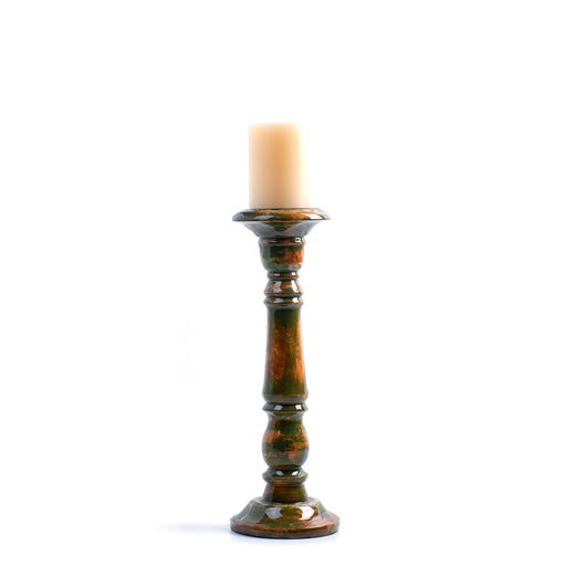 Wooden Candle Holder <br> Green <br> (Ø 12.5 x H 38) cm