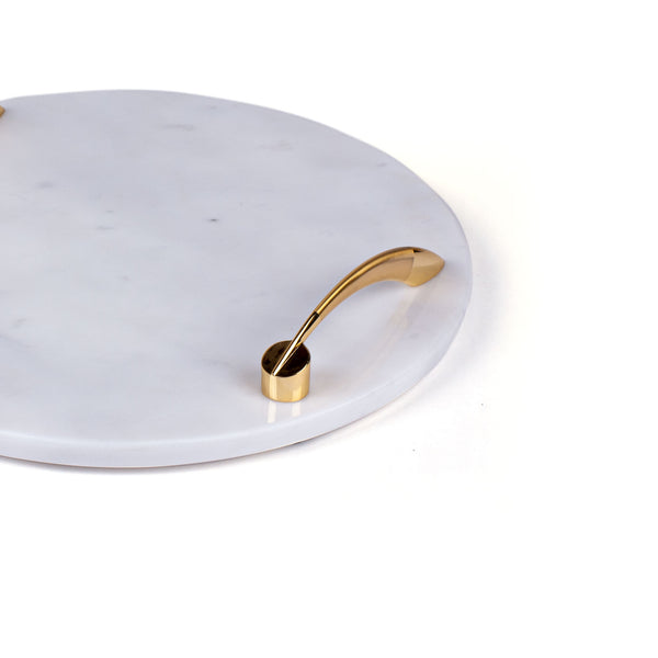 Marble Tray Round with Handle <Br> White <br> (Ø 27 x H 1) cm