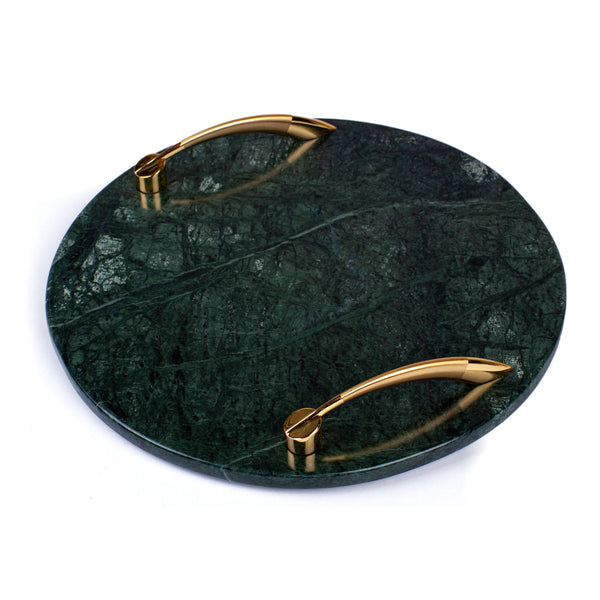 Marble Tray Round with Handle <Br> Green <br> (Ø 27 x H 1) cm