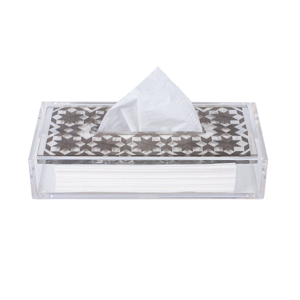 Clear Tissue Box <br> Silver <br> (L 28 x H 5) cm