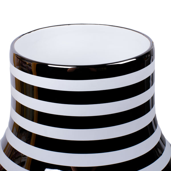 Strypy Vase <br> White with Glossy Platinum Lines  <br> (Ø 31 x H 50) cm