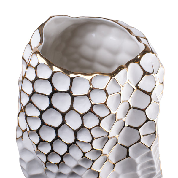 Sporos Capua Vase <br> White with Gold Details <br> (Ø 16 x H 37) cm