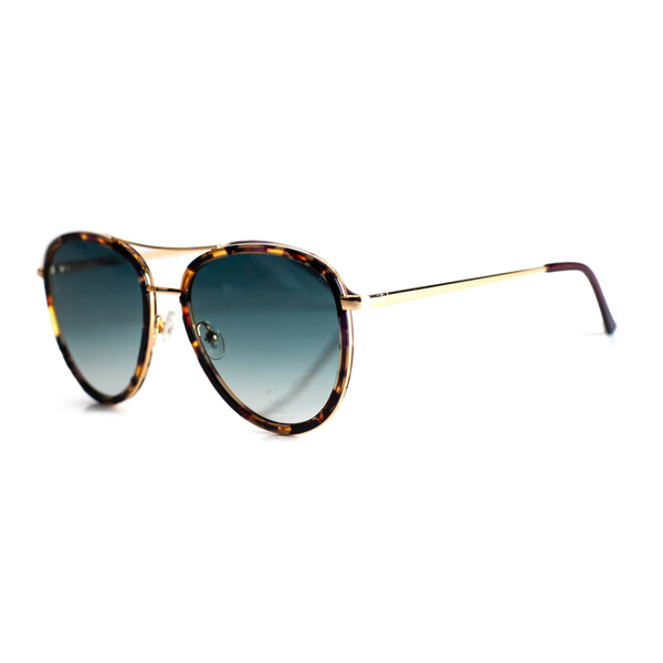Saint Tropez Sunglasses <br> Gold Havana Frame <br> Gradient Green Lenses