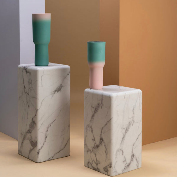 Pillar Marble Look Side Table <br> (L 33 x W 33 x H 91.4) cm