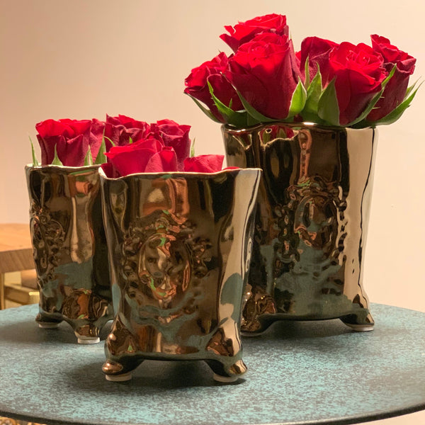 Candle Holder & Vase with Motif <br> Bronze <br> (D 7.5 x H 10) cm