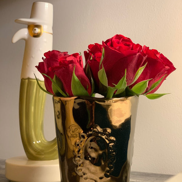 Candle Holder & Vase with Motif <br> Bronze <br> (D 6.5 x H 8) cm