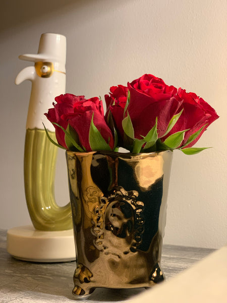 Candle Holder & Vase with Motif <br> Bronze <br> (D 7.5 x H 10) cm