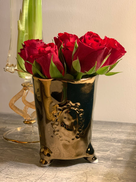 Candle Holder & Vase with Motif <br> Bronze <br> (D 6.5 x H 8) cm