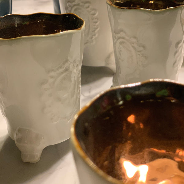 Candle Holder & Vase with Motif <br> White <br> (D 7.5 x H 10) cm