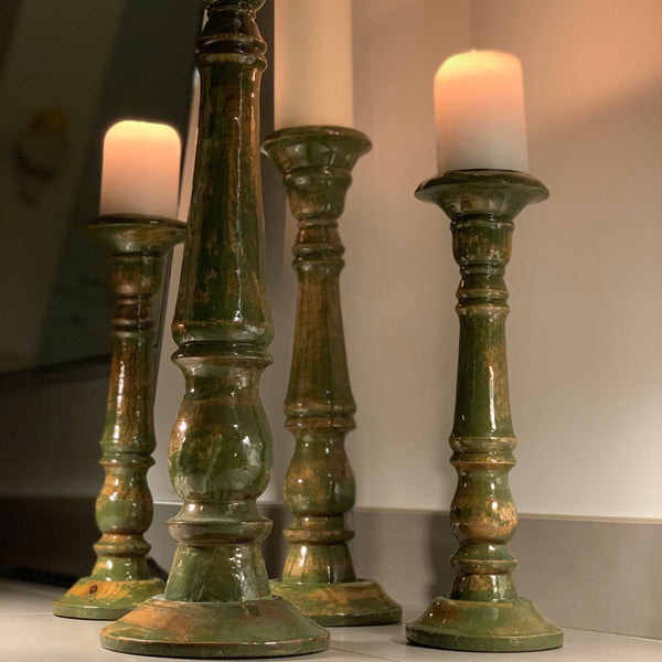 Wooden Candle Holder <br> Green <br> (Ø 18 x H 61) cm