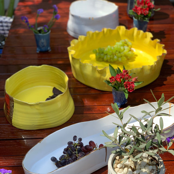 Fluffy Bowl <br> Yellow <br> (L 40 x W 40 x H 11) cm