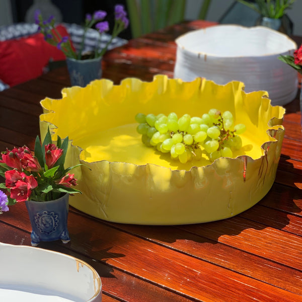 Fluffy Bowl <br> Yellow <br> (L 40 x W 40 x H 11) cm