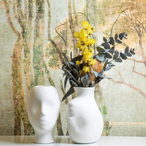 Head Upside Down Vase <br> White <br> (L 20 x W 15 x H 25) cm