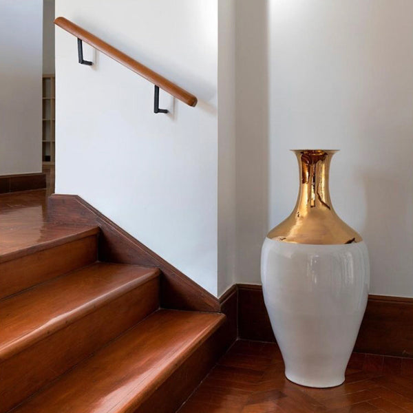 Classic Top Vase <br> White / Gold <br> (Ø 40 x H 90) cm