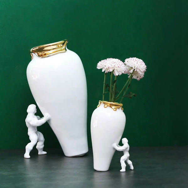 My Superhero Vase<br> Glossy White and 24 Carats Gold <br> (H 27.5) cm