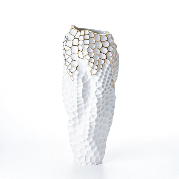 Sporos Capua Vase <br> White with Gold Details <br> (Ø 16 x H 37) cm