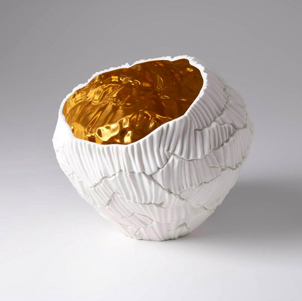 Anemos Zefiro Bowl <br> White with Gold Inside <br> (L 22 x W 22 x H 20) cm