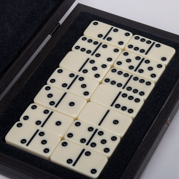 Domino Set <br> Dark Grey Leatherette Wooden Case <br> (24 x 16) cm