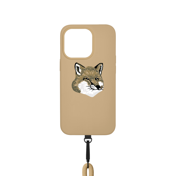 Monochrome Fox Head <br> iPhone Case 14 Pro with Phone Strap <br> Beige