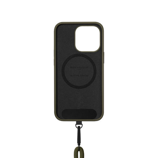 Monochrome Fox Head <br> iPhone Case 14 Pro with Phone Strap <br> Khaki