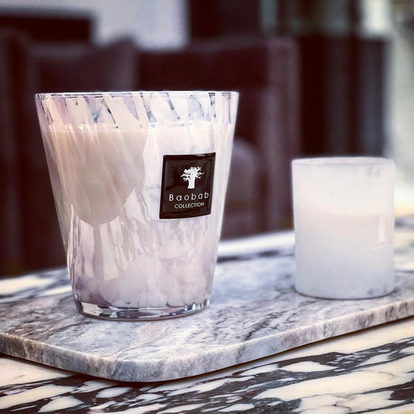Pearls White Candle<br> Musk and Jasmine <br> (H 8) cm