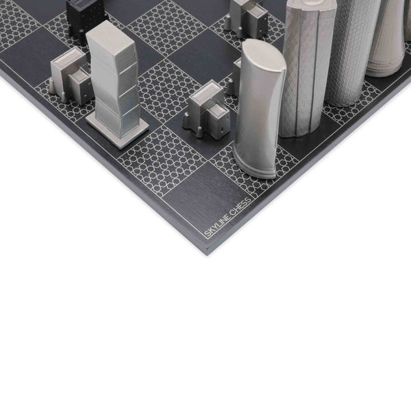 Chess Set <br> Stainless Steel Limited Edition <br> Doha Edition with Wooden Geometric Print Board