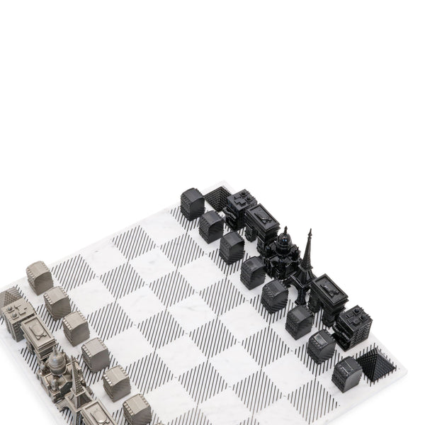 Chess Set <br> Stainless Steel Special Edition <br> Paris Edition with Marble Hatch Board