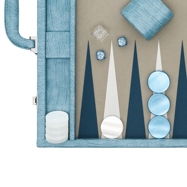 Blue Alligator
 <br> Backgammon Set with Handle <br> 
(L 52 x W 36) cm