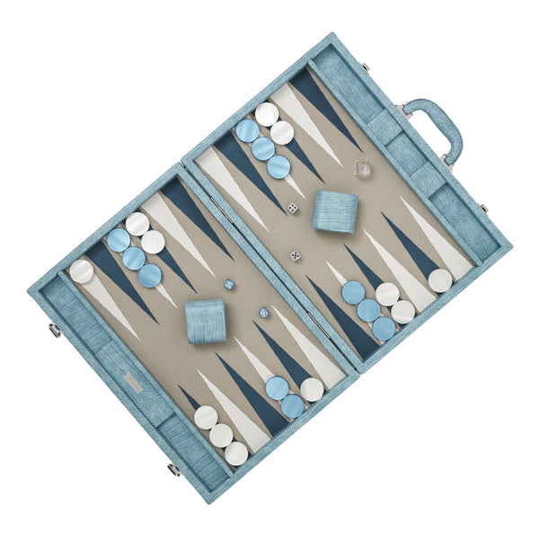 Blue Alligator
 <br> Backgammon Set with Handle <br> 
(L 52 x W 36) cm