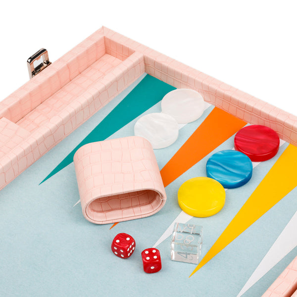 Pink Crocodile <br> Backgammon Set with Handle <br> (L 52 x W 36) cm