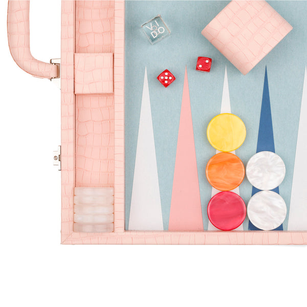 Pink Crocodile <br> Backgammon Set with Handle <br> (L 52 x W 36) cm