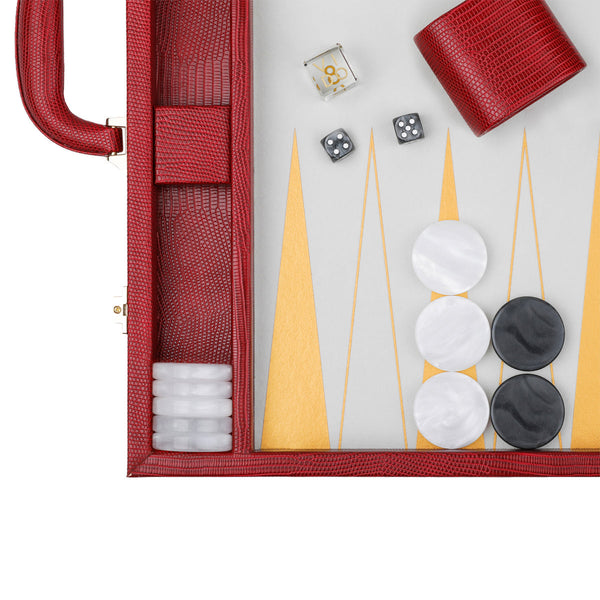 Red Lizard <br> Backgammon Set with Handle <br> (L 52 x W 36) cm