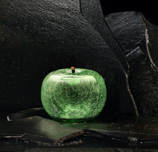 Apple Crackled Glass Transparences <br> Emerald <br> (Ø 20 x H 15) cm