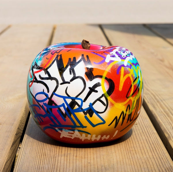 Apple Fiber-Resin Sculpture  <br> Graffiti <br> (Ø 47 x H 37) cm