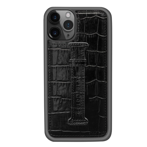 Croco Black <br> iPhone 11 Pro Case <br> with Finger Holder