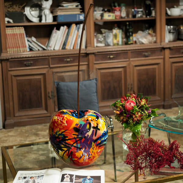 Cherry Fiber-Resin Sculpture <br> Graffiti <br> (Ø 33 x H 30) cm